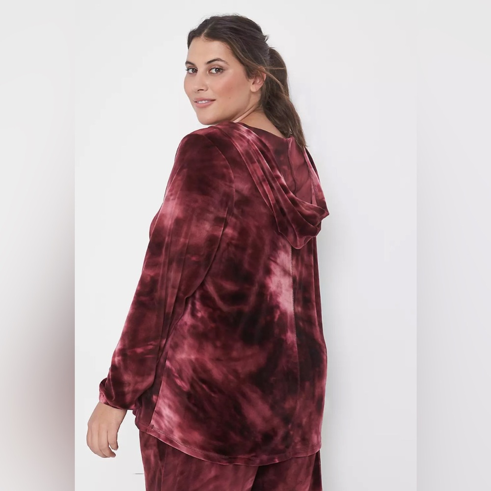 LIVI for Lane Bryant Maroon Plush Velour Long Sleeve V-Neck Fall Hoodie Top